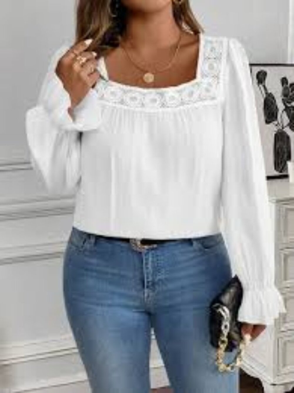 Boheme Junction White Peasant Blouse Square Neck Long Sleeve Blouse 4X